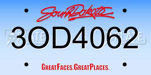 3OD4062 South Dakota License Plate