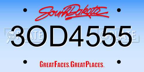 3OD4555 South Dakota License Plate