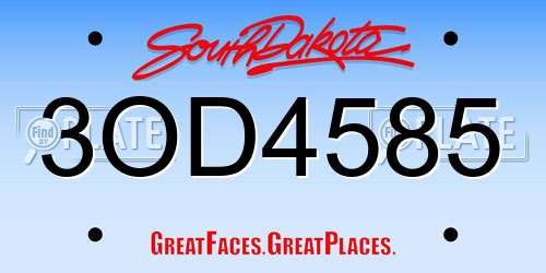 3OD4585 South Dakota License Plate