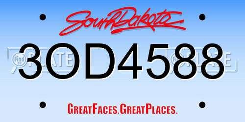 3OD4588 South Dakota License Plate