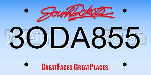 3ODA855 South Dakota License Plate