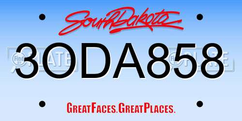 3ODA858 South Dakota License Plate