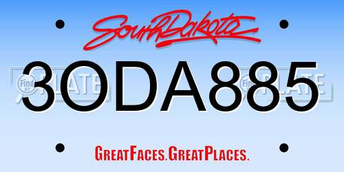3ODA885 South Dakota License Plate