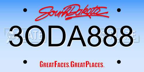 3ODA888 South Dakota License Plate
