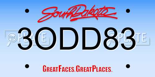 3ODD83 South Dakota License Plate