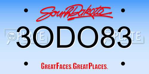 3ODO83 South Dakota License Plate