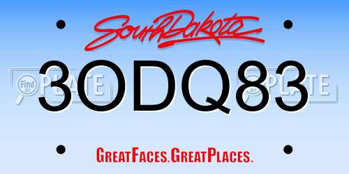 3ODQ83 South Dakota License Plate