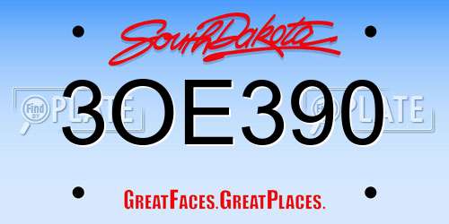 3OE390 South Dakota License Plate