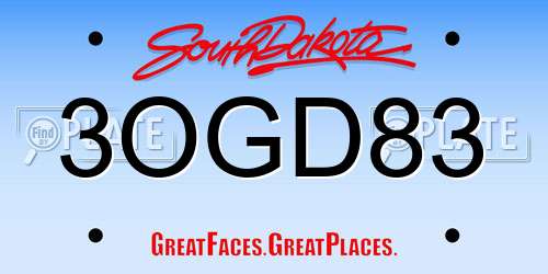 3OGD83 South Dakota License Plate