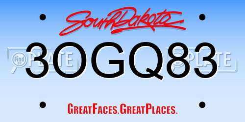 3OGQ83 South Dakota License Plate