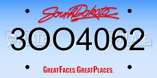 3OO4062 South Dakota License Plate