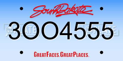 3OO4555 South Dakota License Plate