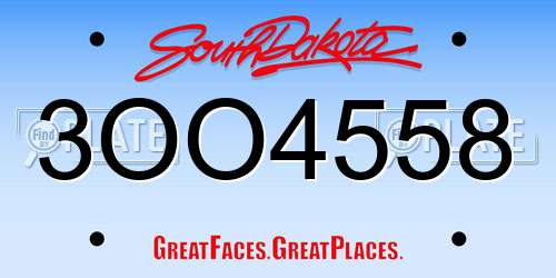 3OO4558 South Dakota License Plate