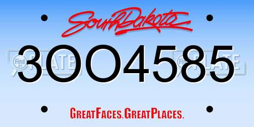 3OO4585 South Dakota License Plate