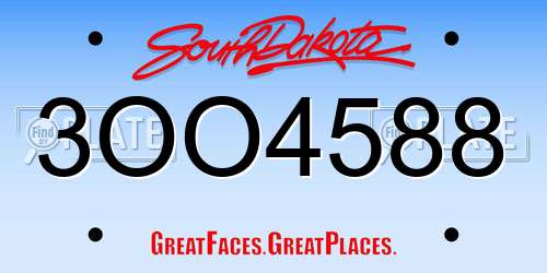 3OO4588 South Dakota License Plate