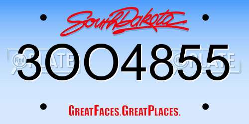 3OO4855 South Dakota License Plate