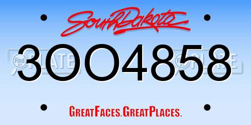 3OO4858 South Dakota License Plate