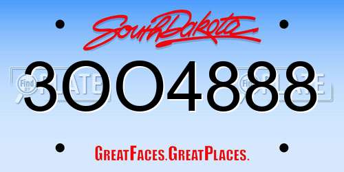 3OO4888 South Dakota License Plate
