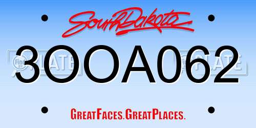 3OOA062 South Dakota License Plate
