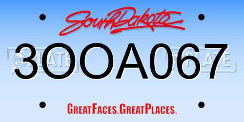 3OOA067 South Dakota License Plate