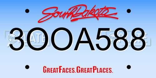 3OOA588 South Dakota License Plate