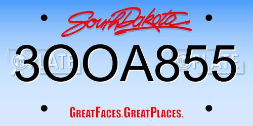 3OOA855 South Dakota License Plate