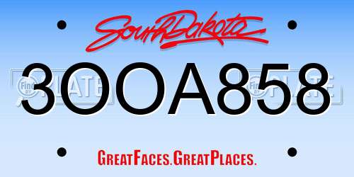 3OOA858 South Dakota License Plate