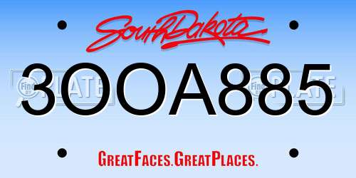 3OOA885 South Dakota License Plate