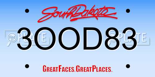 3OOD83 South Dakota License Plate