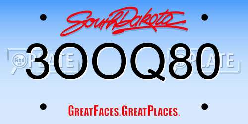 3OOQ80 South Dakota License Plate