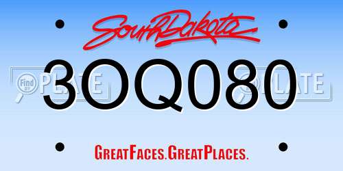 3OQ080 South Dakota License Plate