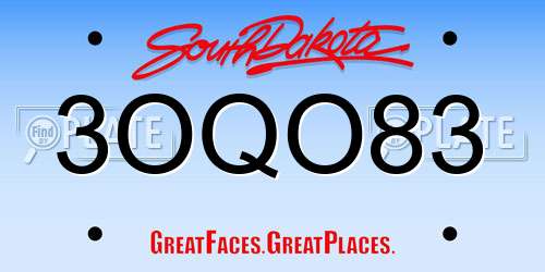 3OQO83 South Dakota License Plate
