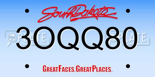 3OQQ80 South Dakota License Plate