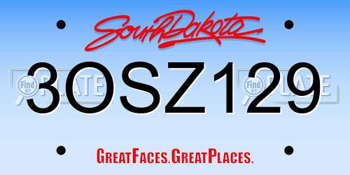 3OSZ129 South Dakota License Plate