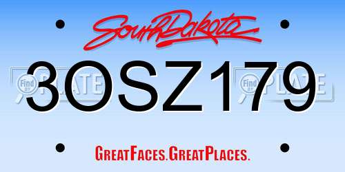 3OSZ179 South Dakota License Plate