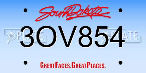 3OV854 South Dakota License Plate