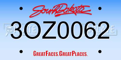 3OZ0062 South Dakota License Plate