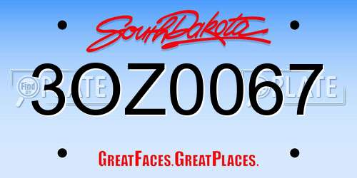 3OZ0067 South Dakota License Plate