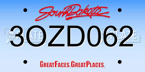 3OZD062 South Dakota License Plate