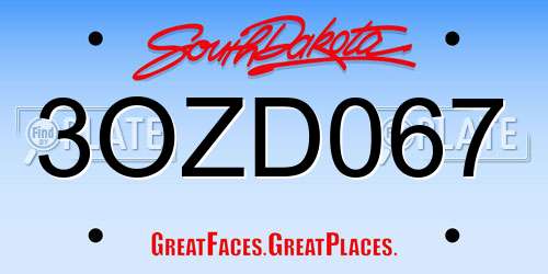 3OZD067 South Dakota License Plate
