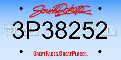 3P38252 South Dakota License Plate