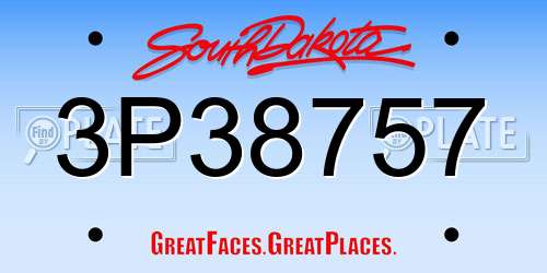 3P38757 South Dakota License Plate