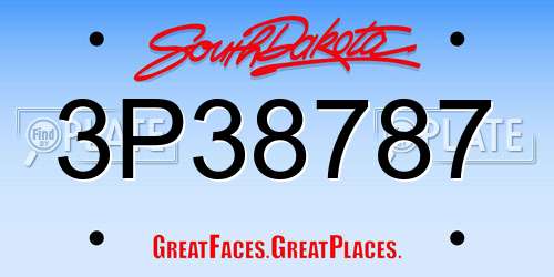 3P38787 South Dakota License Plate