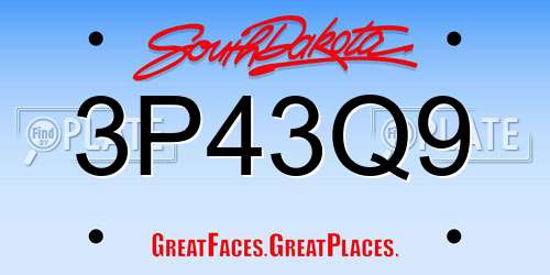 3P43Q9 South Dakota License Plate