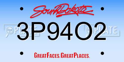3P94O2 South Dakota License Plate