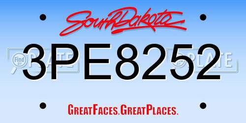 3PE8252 South Dakota License Plate