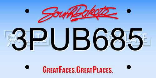 3PUB685 South Dakota License Plate