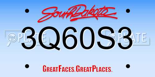 3Q60S3 South Dakota License Plate