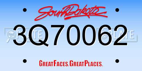 3Q70062 South Dakota License Plate