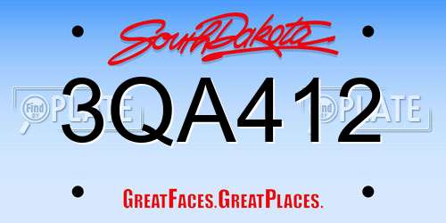 3QA412 South Dakota License Plate